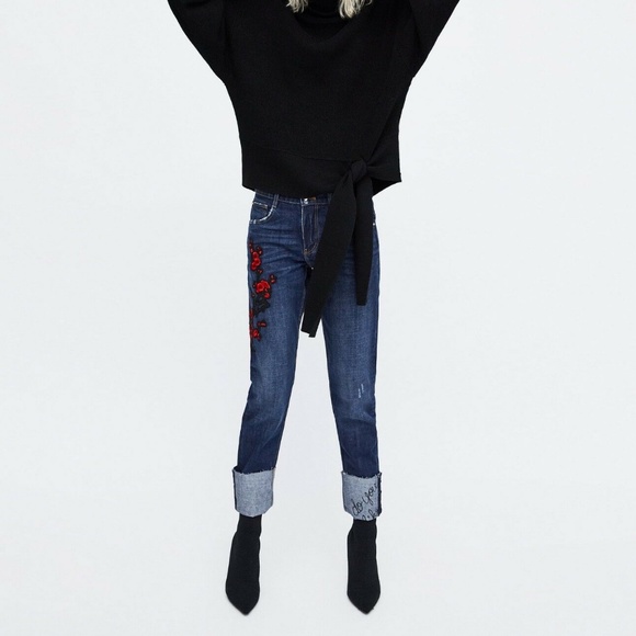 Zara Jeans Nwt Zara Cuffed Whimsical Embroidered Jeans Poshmark